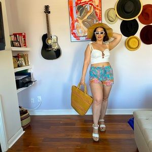 *SOLD* 100% silk muted floral drawstring shorts